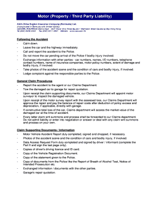 AXA China Motor Insurance Claim Form