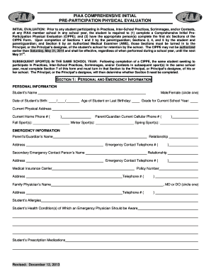 PIAA Comprehensive Initial Pre-Participation Physical Evaluation