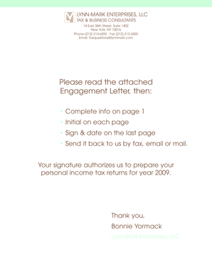 2009 Individual Tax Return Preparation Engagement Letter