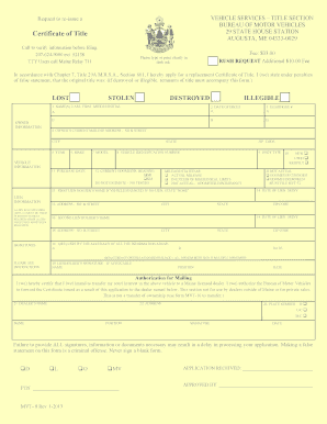 Maine Vehicle Title Replacement Form