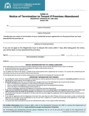 Notice of Termination to Tenant if Premises Abandoned