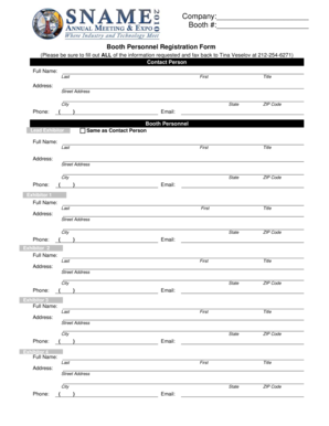 Booth Personnel Registration Form