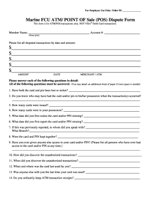 Marine FCU ATM POS Dispute Form