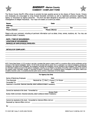 Marion County Sheriff Comment Complaint Form
