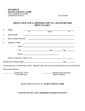 Michigan Death Record Application