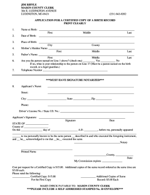 Michigan Birth Record Certified Copy Application