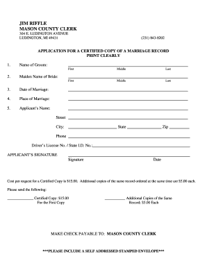 Application for Certified Copy of Marriage Record