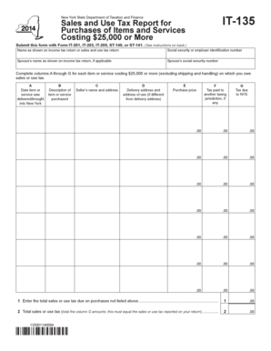 New York State Sales and Use Tax Report IT-135