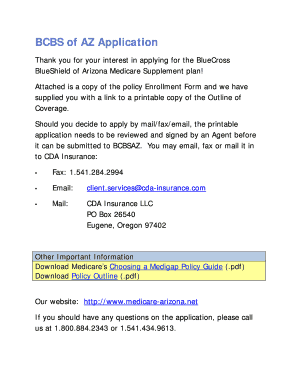 Blue Cross Blue Shield of Arizona Medicare Supplement Application