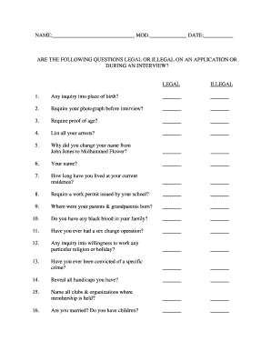 Employment Application Legal Questions Checklist