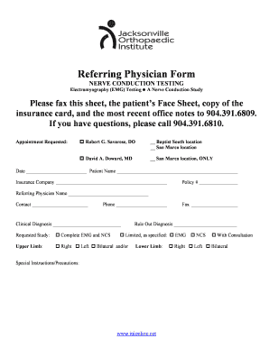 Referring Physician Form for Nerve Conduction Testing
