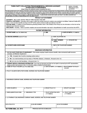 DD Form 2569 Medical Services Account