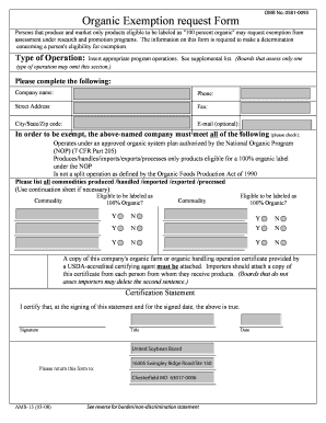 Organic Exemption Request Form