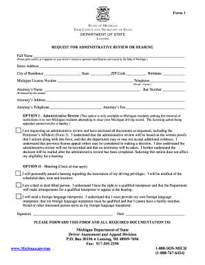 Michigan License Appeal Hearing Request Form