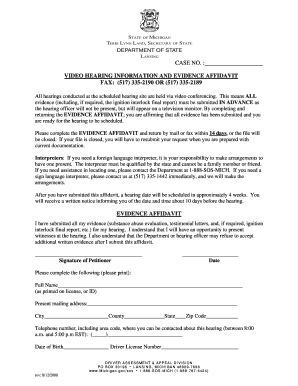 Video Hearing Evidence Affidavit