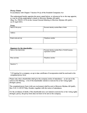 Proxy Form for Micronic Mydata AB Annual General Meeting