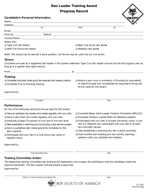 Den Leader Training Award Progress Record