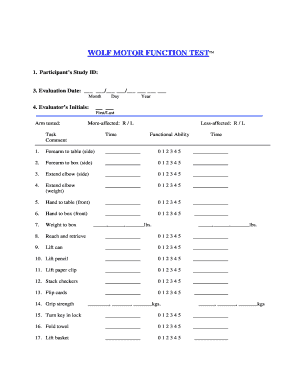 Wolf Motor Function Test Form