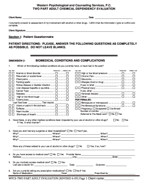 Adult Chemical Dependency Evaluation Form