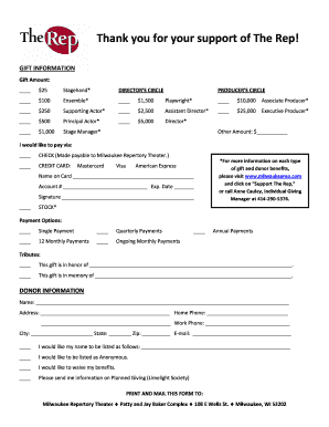 Milwaukee Repertory Theater Donation Form