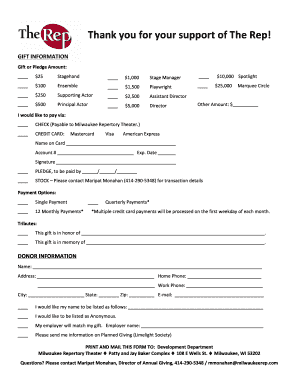 Milwaukee Repertory Theater Donation Form