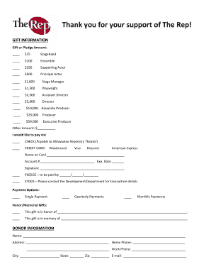 Milwaukee Repertory Theater Donation Form