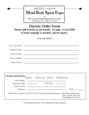 Mind Body Spirit Expo Electric Order Form