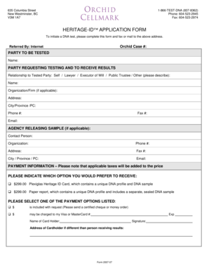 Heritage-ID DNA Test Application Form