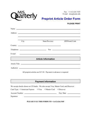 Preprint Article Order Form