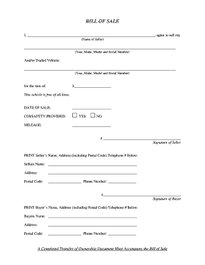 Bill of Sale for Vehicle
