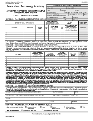 California Free and Reduced-Price Meals Application