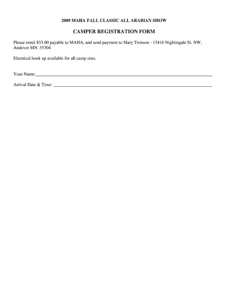 Fillable Online 2009 MAHA FALL CLASSIC ALL ARABIAN SHOW CAMPER