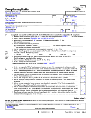 California Exemption Application Form 3500