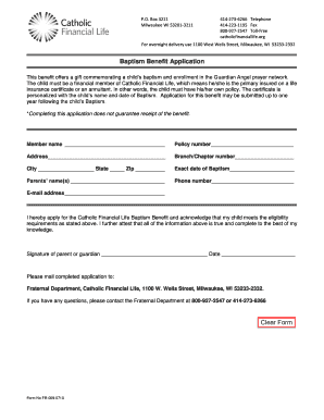 Catholic Financial Life Baptism Benefit Application