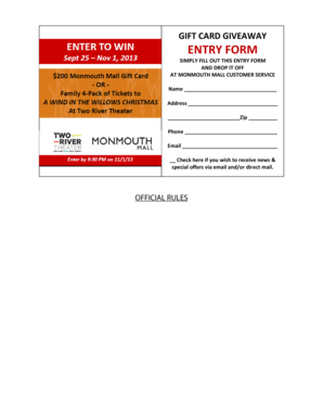 Gift Card Giveaway Entry Form