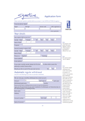 Irish Life Investment Application Form