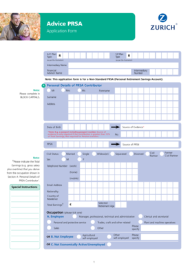 Eagle Star Advice PRSA Application Form - Zurich