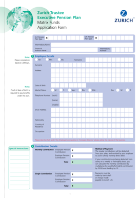 Zurich Executive Pension Plan Application Form