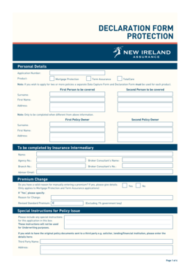 Mortgage Protection Term Assurance Declaration Form