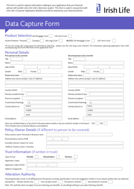 Irish Life Data Capture Form