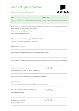 Gynaecological Disorders Medical Questionnaire