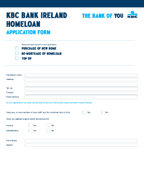 KBC Bank Ireland Homeloan Application Form