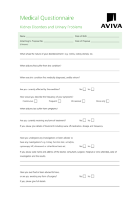 Medical Questionnaire for Kidney Disorders