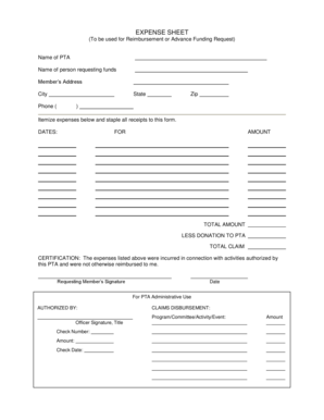 PTA Expense Reimbursement Form