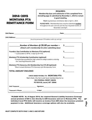 Montana PTA Remittance Form