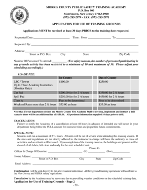 Application for Use of Training Grounds - Morris County NJ Public ... - morrisacademy