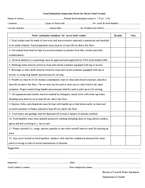 Food Sanitation Inspection Form for Street Food Vendor