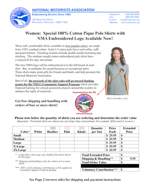 Polo Shirt Order Form with NMA Embroidered Logo