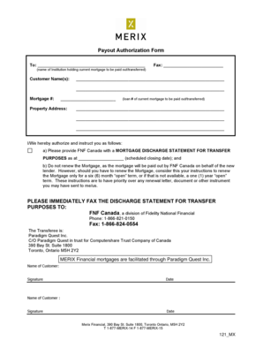 Mortgage Payout Authorization Form
