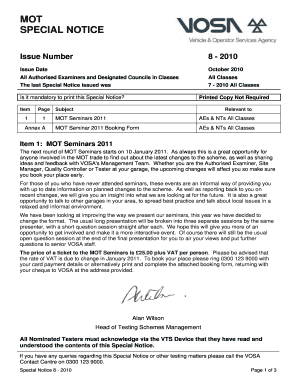 MOT Seminar 2011 Booking Form